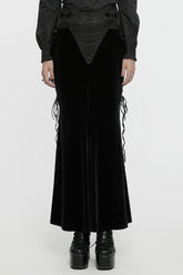Black Ruffle Rose Embroidery Lace-Up Women's Gothic Fishtailed Skirt
